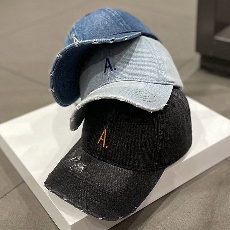 HONG KONG PURCHASING HAT COWGIRL EMBROIDERY LETTER RIPPED BASEBALL CAP SPRING AND AUTUMN WILD SHADE BLUE CAP