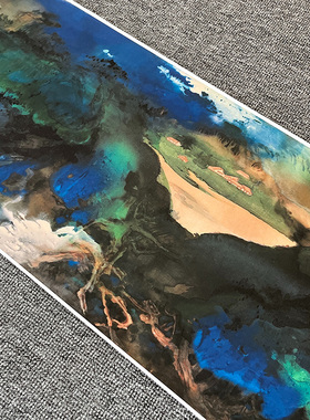 张大千爱痕湖泼墨青绿山水画横幅宣纸画芯未装裱原作微喷复制字画