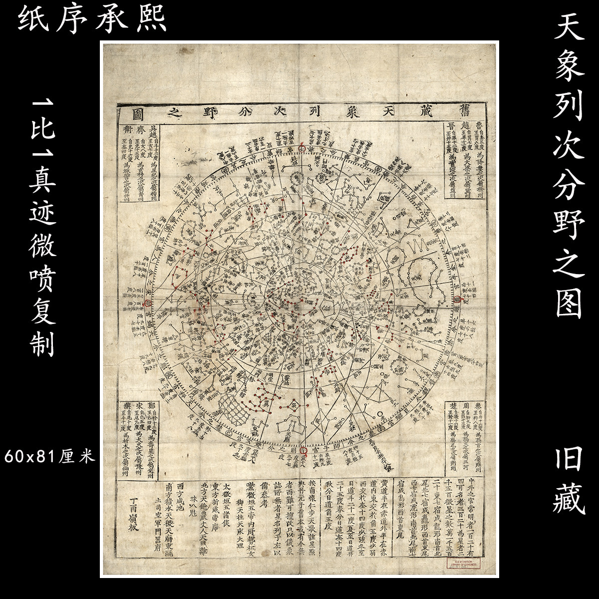 旧藏天象列次分野之图复古书画国画真迹微喷仿古复制装裱卷轴装饰
