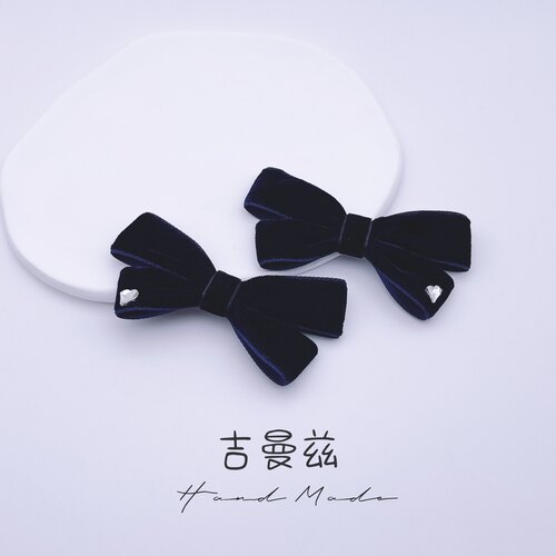 藏青纤细爱心水晶日本丝绒缎带蝴蝶结可拆卸鞋夹扣鞋花鞋饰品鞋扣