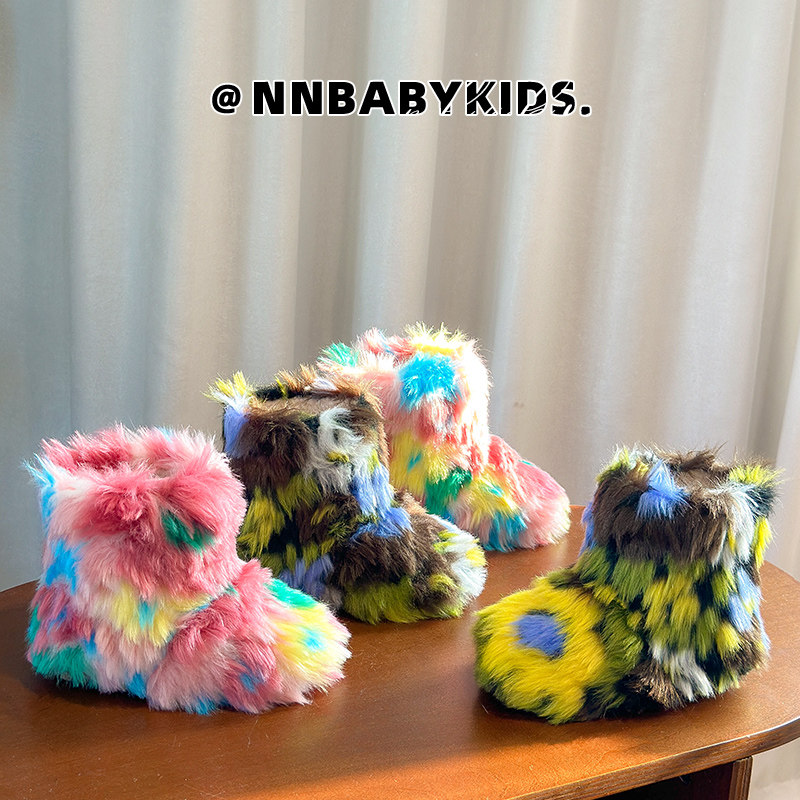 儿童毛毛靴冬季时髦女童走秀棉靴男童加绒短靴涂鸦怪兽宝宝雪地靴,童鞋/婴儿鞋/亲子鞋,棉靴,淘宝优惠券,粉丝福利购,淘宝优惠卷