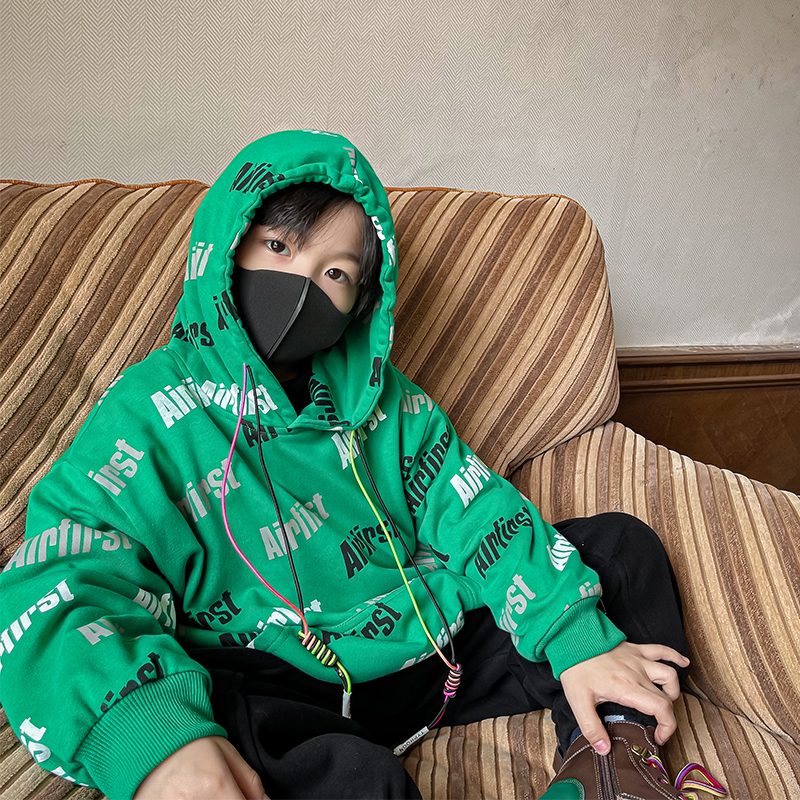 奶油布丁冬季加绒连帽卫衣
