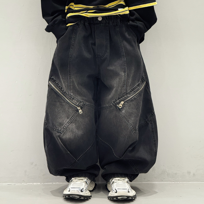 男童工装牛仔裤春秋款2025新款秋季休闲长裤痞帅风儿童黑色裤子潮