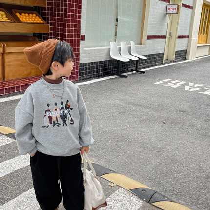男童加绒卫衣2023新款儿童冬季一体绒打底衫中小童加厚保暖上衣潮