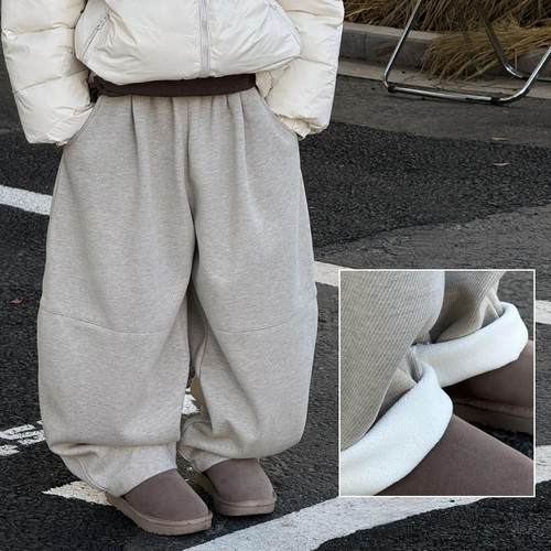 奶油布丁男童冬季加绒呢子裤