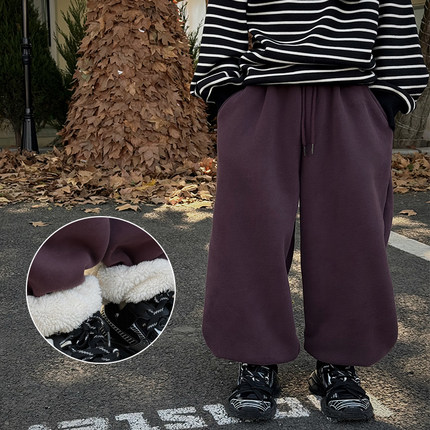 男童运动裤冬款加绒加厚2023新款儿童卫裤中小童冬季羊羔绒裤子潮