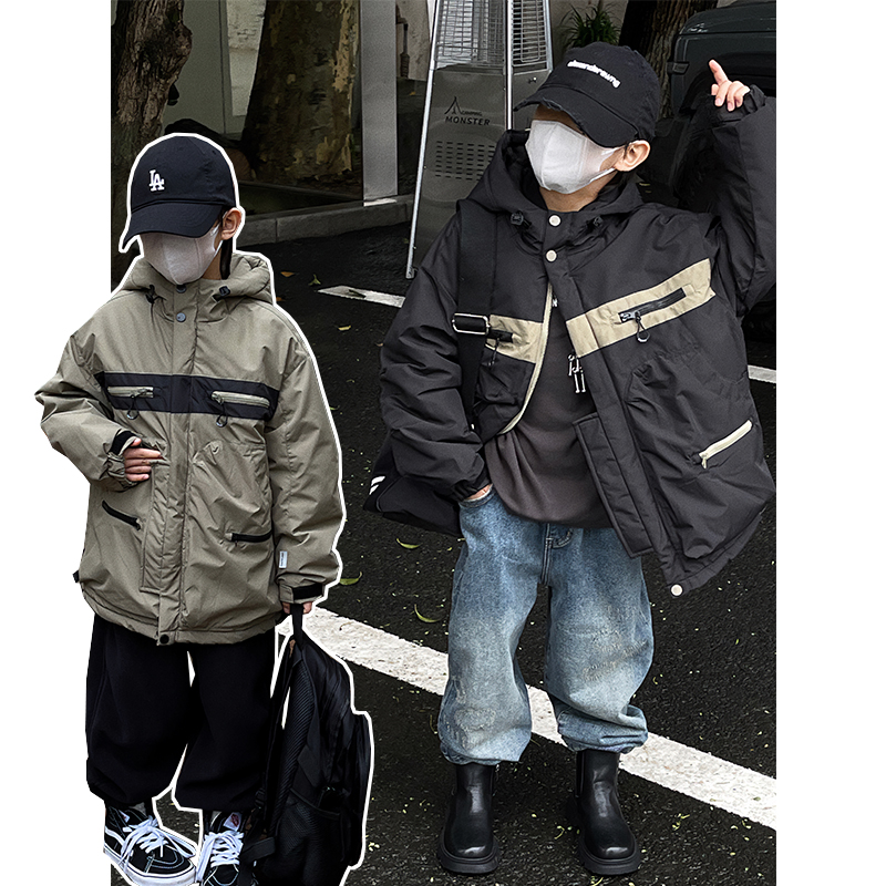 童装男童冬装加厚冲锋衣外套2024新款中小童秋冬季夹棉儿童风衣潮