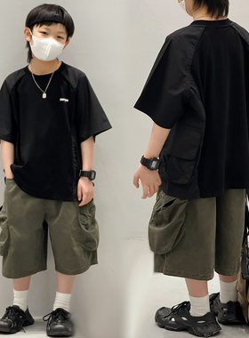 男童夏装短袖T恤2025新款儿童夏季黑色半袖男孩夏款体恤上衣宽松