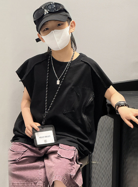 男童短袖T恤儿童夏装男宝宝上衣男孩黑色童装半袖2025新款夏季潮