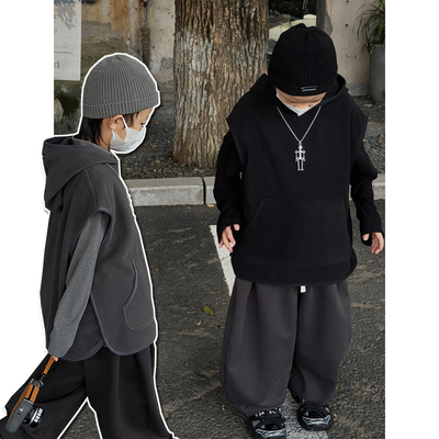 男童摇粒绒连帽马甲秋冬新款帅气宽松马夹上衣冬季外穿儿童背心潮