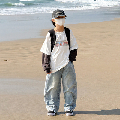 胖宝宝假两件上衣2026男童长袖T恤儿童纯棉打底衫中大童宽松体恤