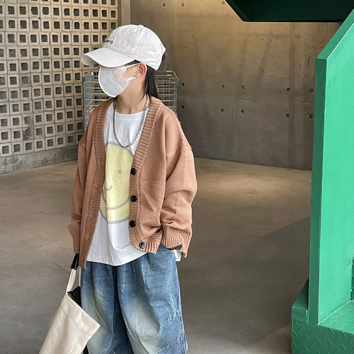 儿童毛衣开衫外套春秋装2026新款韩版男孩洋气休闲男童针织上衣潮