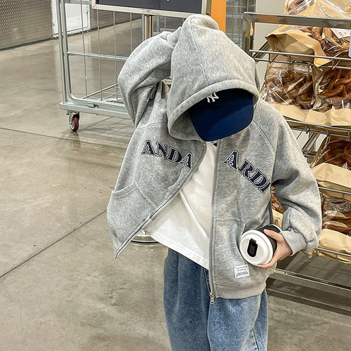 奶油布丁男童春季棉柔毛圈外套