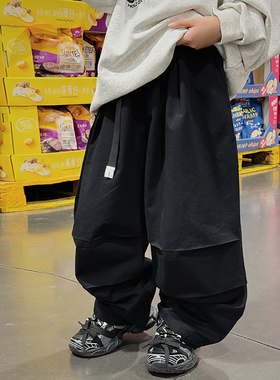 男童裤子春秋季2026新款儿童休闲裤胖宝宝阔腿裤男孩黑色直筒长裤