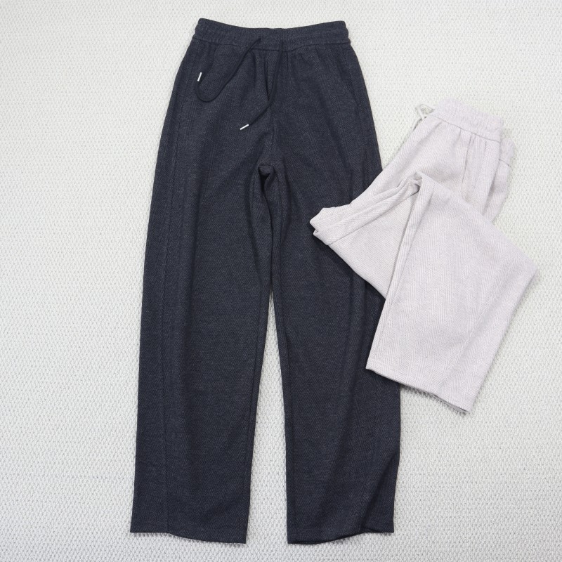 秋冬窄版直筒阔腿裤松紧腰抽绳休闲裤女宽松高腰显瘦百搭糯米裤