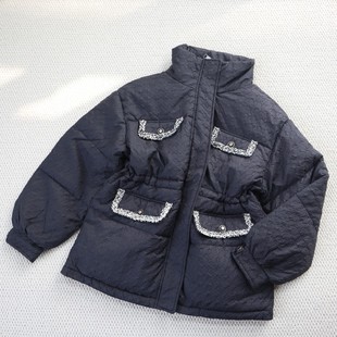 森家收腰系带立领高级感小香风棉服外套女冬韩版 百搭外套 显瘦时尚