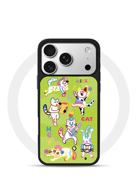 [Magsafe磁吸]可爱绿色涂鸦猫咪适用苹果17Promax手机壳16Promax小众高级感黑边亚克力15肤感玻璃14新款17pro