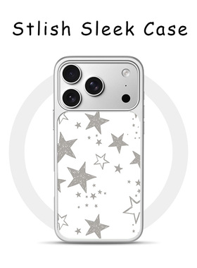 [Magsafe磁吸]可爱白底灰色星星适用苹果17Promax磁吸手机壳16Promax小众高级感15不撞款新款电镀亚克力软边