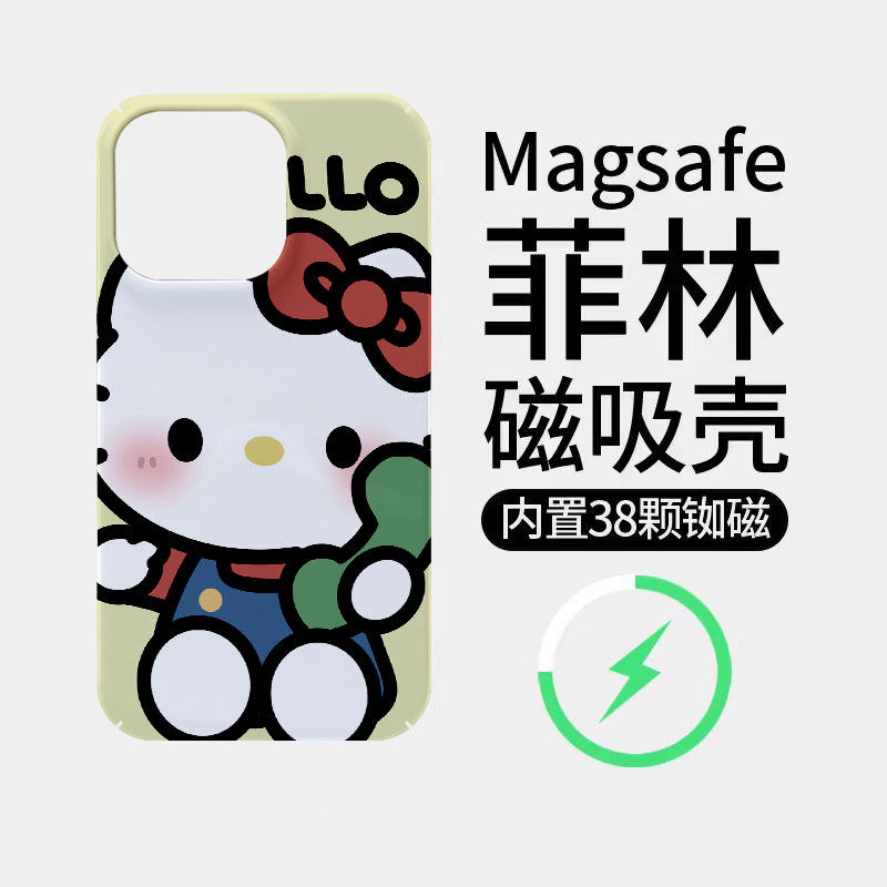 打电话KT猫适用苹果18promax菲林磁吸手机壳iPhone17promax潮牌新款16个性不撞壳防摔硬壳可爱18全包