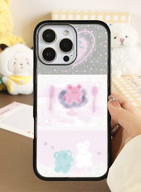 [Magsafe磁吸]拼接爱心小熊兔子适用苹果17Promax手机壳16Promax小众高级感15不撞壳新款黑边亚克力新款小众1