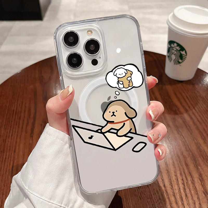 [Magsafe磁吸]上班想你小狗适用苹果16Promax透明磁吸软壳15Promax手机壳潮牌14小众高级感11不发黄新款xsmax