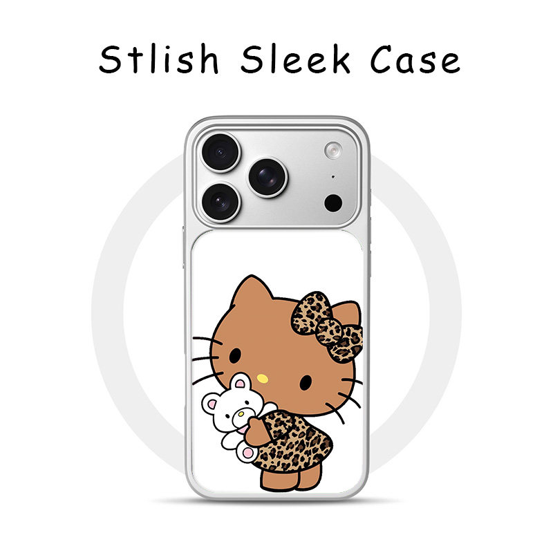 [Magsafe磁吸]抱熊黑皮凯蒂适用苹果17Promax手机壳16Promax高级感电镀银亚克力15肤感玻璃潮牌可爱新款14