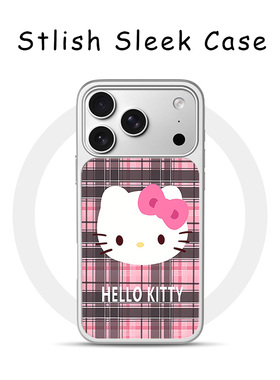 [Magsafe磁吸]可爱粉格纹凯蒂猫适用苹果17Promax手机壳16Promax小众高级感电镀银亚克力15肤感玻璃新款软边1