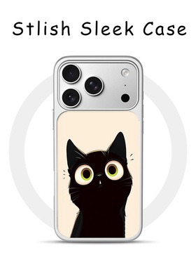 [Magsafe磁吸]可爱黑色猫咪适用苹果17Promax手机壳16Promax小众高级感电镀银亚克力15肤感玻璃新款软边17pro