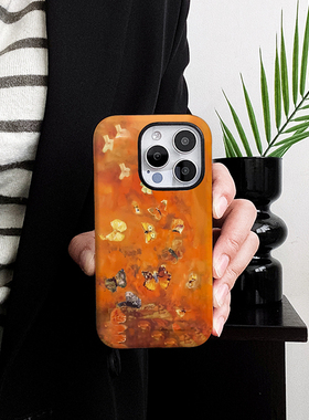 橙色蝴蝶适用苹果16Promax手机壳15promax新款14Pro菲林二合一13高级感11软壳xsmax菲林肤感潮牌保护套