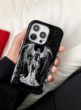 [Magsafe磁吸]黑色哥特风天使适用苹果17Promax菲林磁吸二合一手机壳16Promax潮牌超火插画新款15超薄小众11