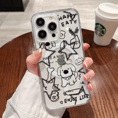 [Magsafe磁吸]线条小狗适用苹果16Promax透明磁吸软壳15Promax手机壳潮牌14小众高级感11不发黄新款xsmax