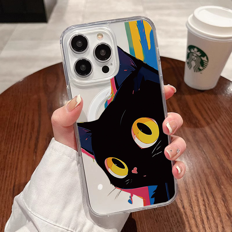 [Magsafe磁吸]呆萌黑猫适用苹果16Promax透明磁吸软壳15Promax手机壳潮牌14小众高级感11不发黄新款xsmax