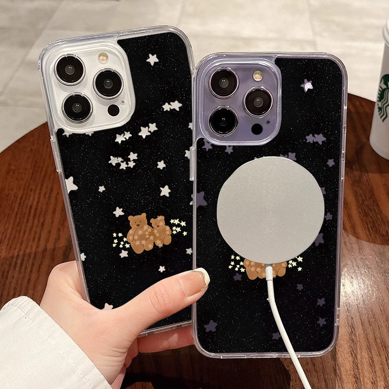满天星小熊适用苹果18promax手机壳iPhone17promax透明磁吸软壳潮牌新款16不撞壳防摔硬壳可爱18时尚全包