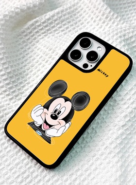 可爱卡通黄色涂鸦米奇适用苹果16Promax手机壳15Promax磁吸玻璃壳14Promax小清新高级感软壳11黑边软边男女款