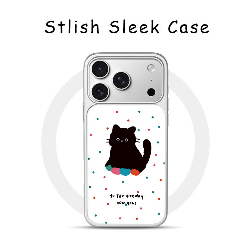 [Magsafe磁吸]彩色波点黑猫适用苹果17Promax手机壳16Promax高级感电镀银亚克力15肤感玻璃潮牌可爱新款14