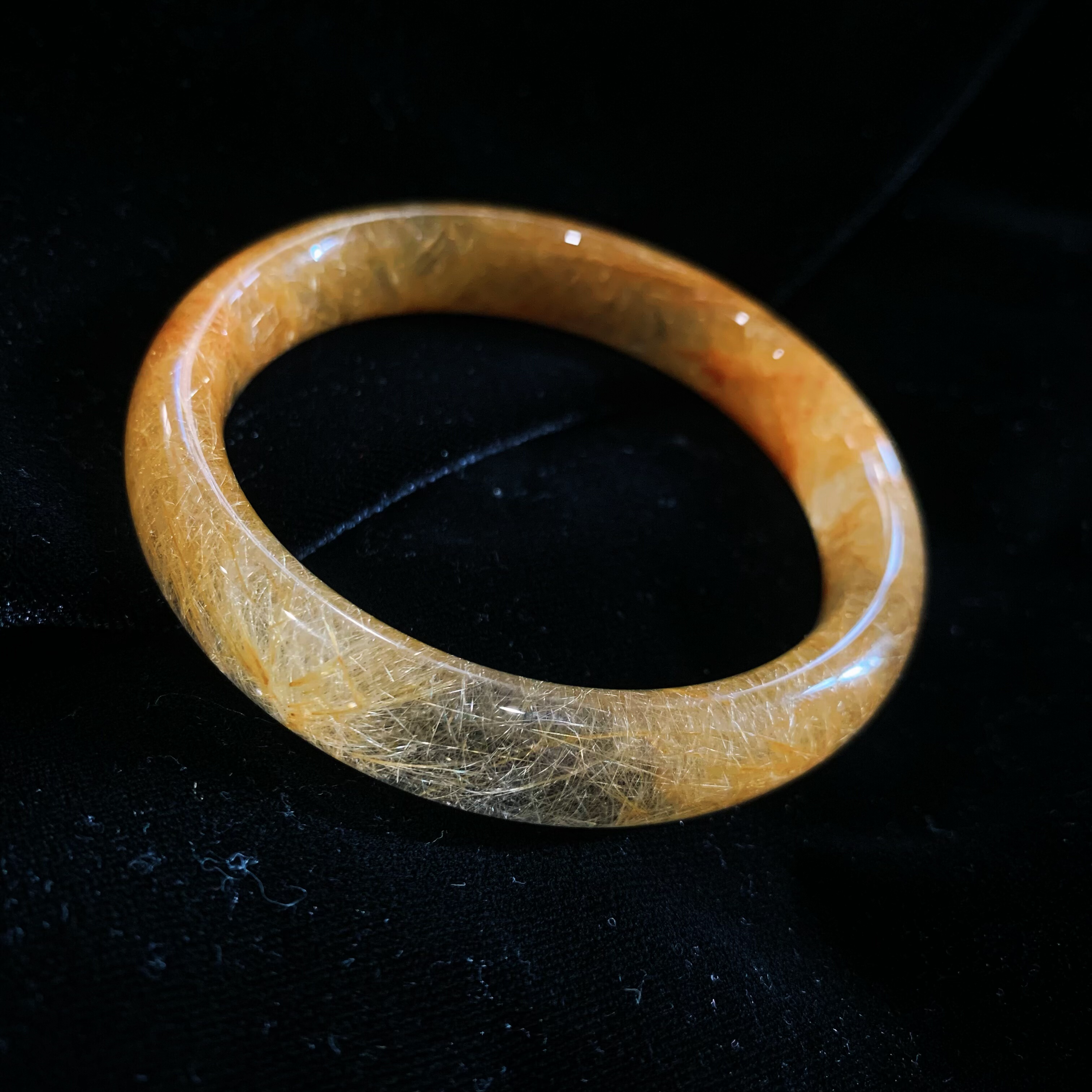 天然金发晶手镯细条一物一图圈口55.3mm简约透体水晶可送礼首饰品