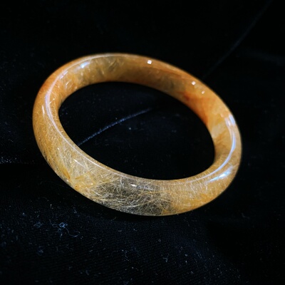 天然金发晶手镯细条一物一图圈口55.3mm简约透体水晶可送礼首饰品