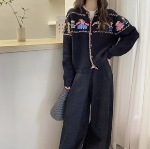 女秋冬毛衣外套 欧货潮刺绣花朵全羊毛针织开衫 欧洲站2025冬装 新款