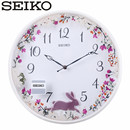 SEIKO日本精工挂钟小兔小鸟摆动客厅花朵创意时尚 进口QXC238 原装