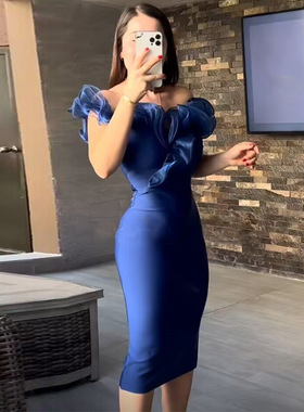 Bandage Party dress 新时尚优雅派对聚会名媛荷叶边晚礼服绷带裙