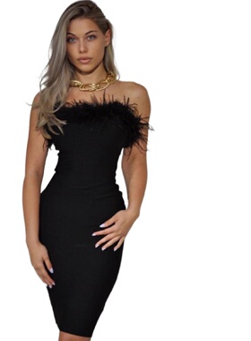 Evening Party Bodycon Bandage Dress 欧美羽毛抹胸小礼服连衣裙
