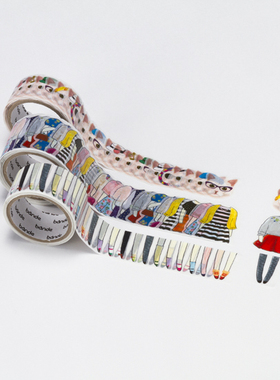 日本BANDE贴纸型 造型和纸胶带 换装系列 白猫经典风小号 3卷装