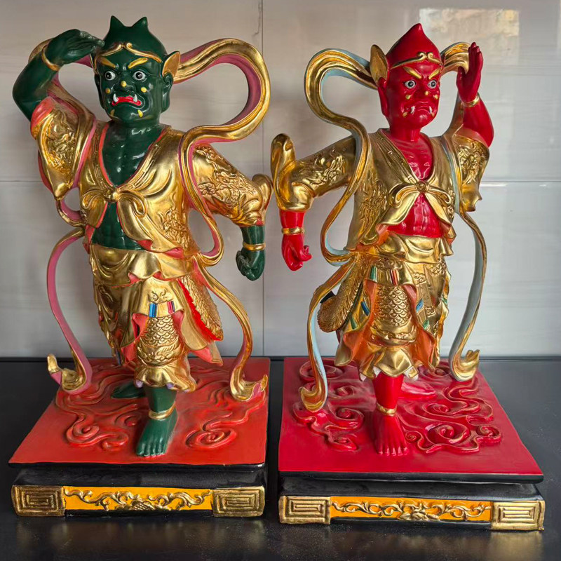 千里眼顺风耳妈祖左右护法木雕神像水阙仙班神将香樟木佛像摆件