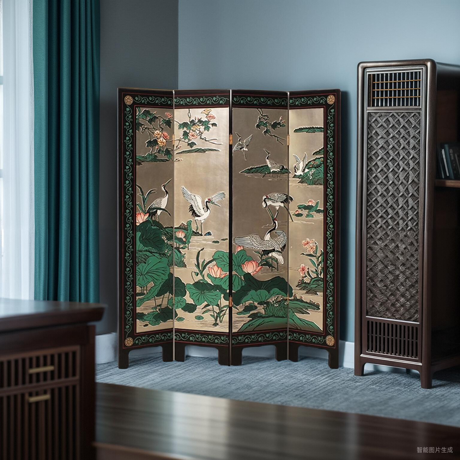 扬州漆器厂新中式刻漆屏风隔断折叠客厅玄关墙移动折屏办公室屏风