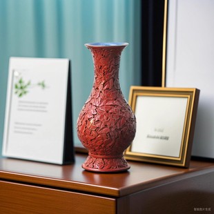 饰品轻奢高级感 扬州漆器厂花瓶摆件客厅插花新中式 雕漆工艺台面装