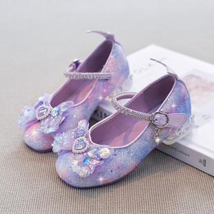 女童公主鞋闪亮高跟鞋2026新款儿童鞋艾莎小皮鞋春季配裙子水晶鞋