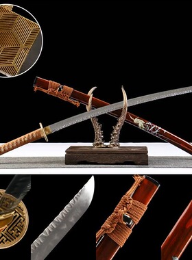 万字纹花鸟烧刃石纹日本武士刃打刀龙泉武术刀剑乔迁摆件未开刃