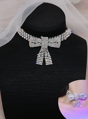 欧美轻奢满钻蝴蝶结颈链项圈