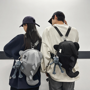 鲨鱼创意怪兽背包卡通男女学生搞怪个性单肩斜挎多功能双肩小包潮