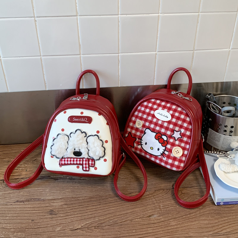 红格子迷你KT猫咪双肩包卡通可爱少女心女童幼儿园小书包女孩背包